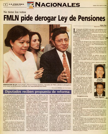 FMLN pide derrogar Ley de Pensiones